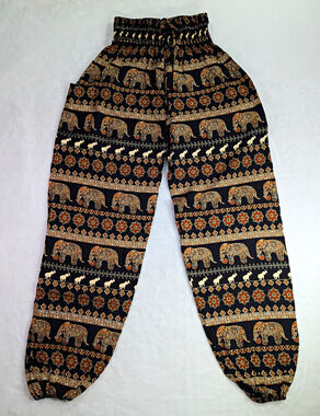 Handmade Elephant Harem Pants Womens S Boho Rayon Smocked Waist Jogger Mandala